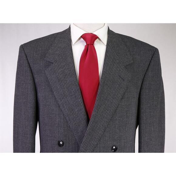 Gianni Versace Vintage 90s Gray Striped Double Breasted Wool Mohair Suit 40R - Picture 3 of 11